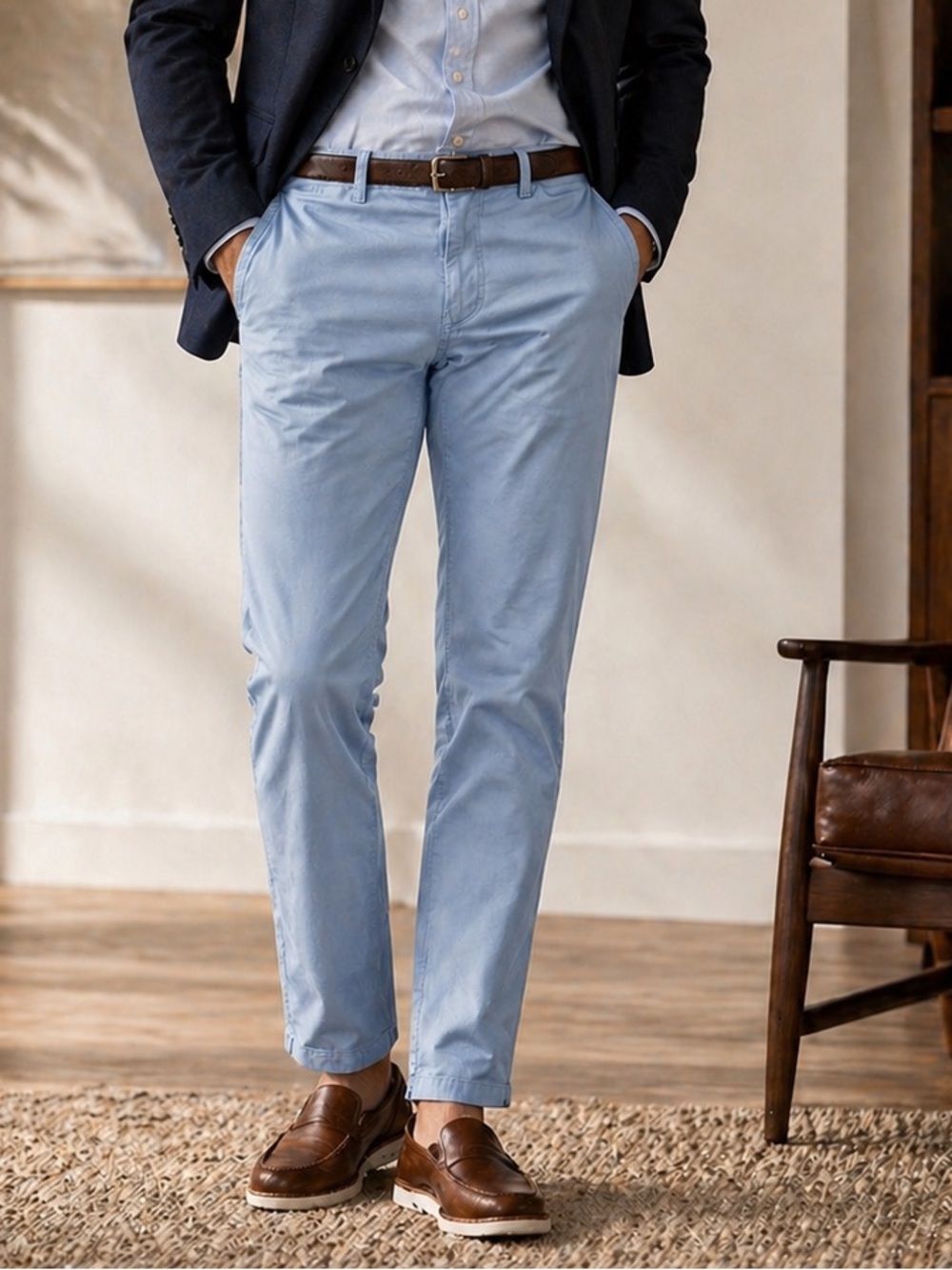 34 Heritage Courage Pants Mens Blue Straight Stretch Mid Rise Premium Pants